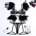 Christma Feather and Chains Lace Sexy Lingerie Set