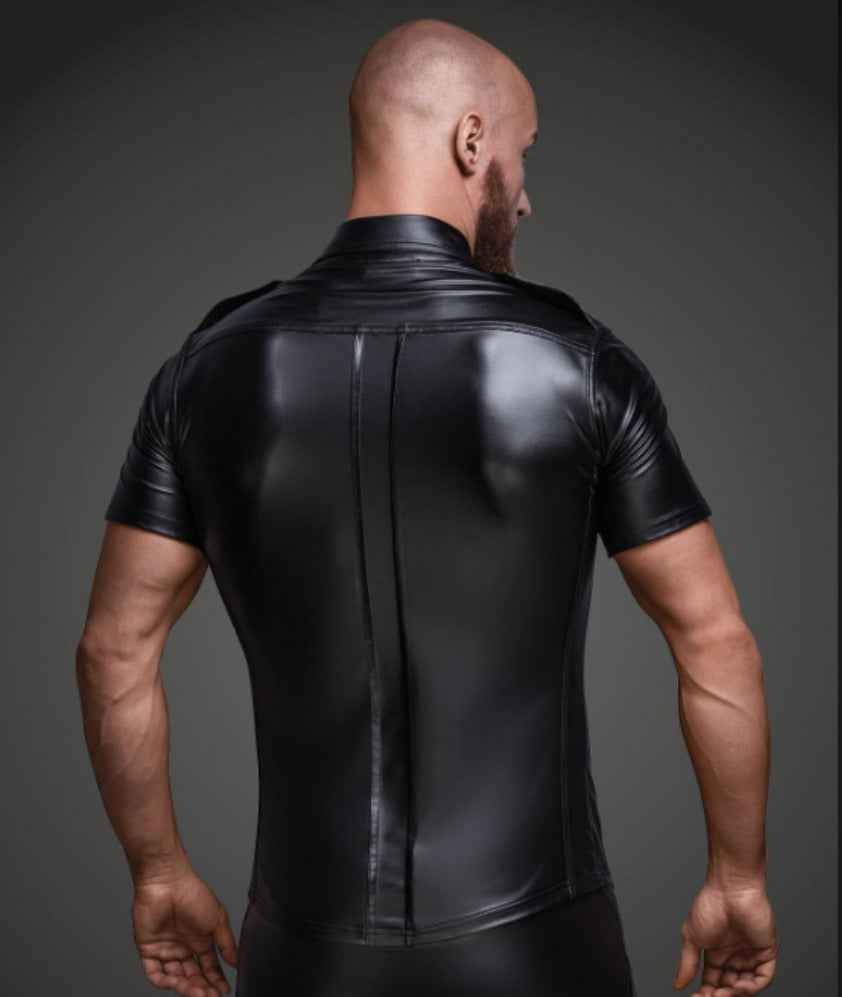 Men's Patent Leather Top Shirt Subdued Leather