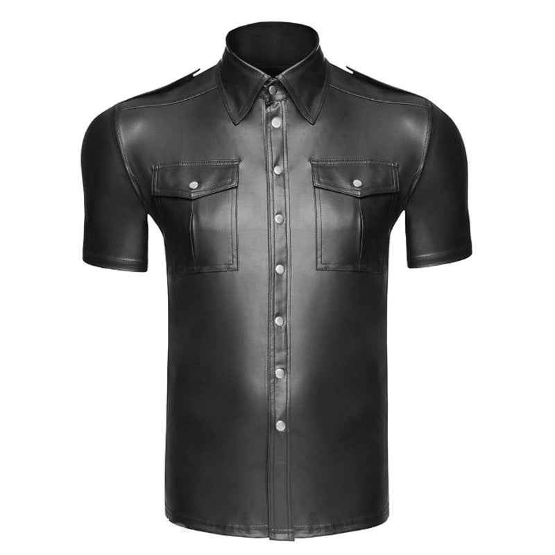 Men's Patent Leather Top Shirt Subdued Leather