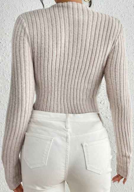 Women's Ribbed Mock High Neck Knit Long Sleeve Women's Bodysuit