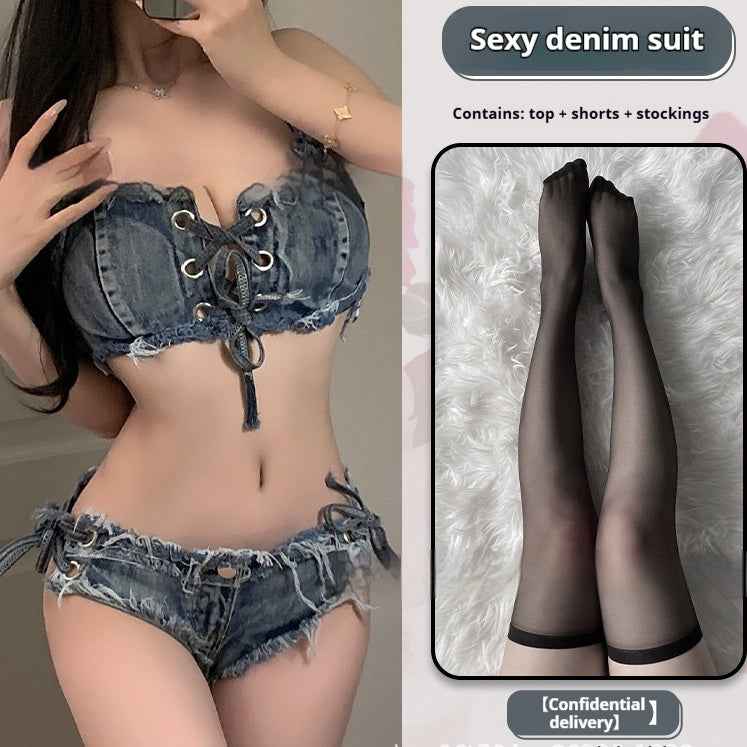 Pole Dance Clothing Women's Denim Bikini Underwear Ds Lead Dance Costume
