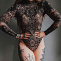 Women's Design Sense Vintage Abstract Print Long-sleeved Bodysuit