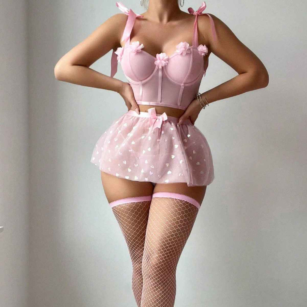 Pure Desire Sheer Mesh Slit Lingerie Set For Women