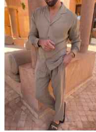 Casual Long-sleeved Suits Lapel Single-breasted Shirt with pants