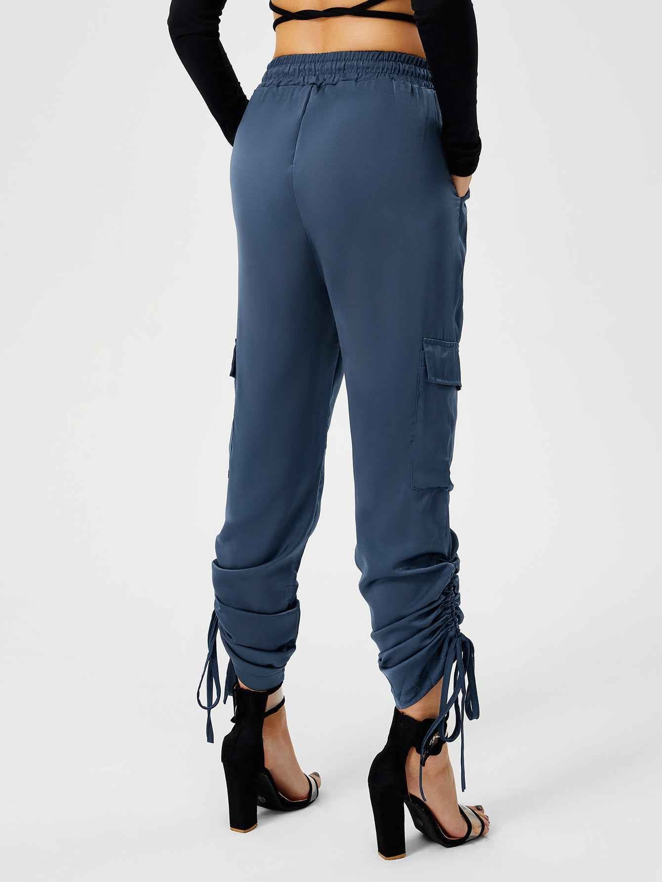 Women's Satin Jogger High Waist Lounge Pant With Pockets