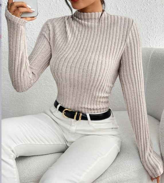 Women's Ribbed Mock High Neck Knit Long Sleeve Women's Bodysuit