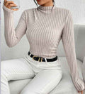 Women's Ribbed Mock High Neck Knit Long Sleeve Women's Bodysuit