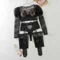 Lace Ribbon Stockings Lingerie Belly Contracting Split Set