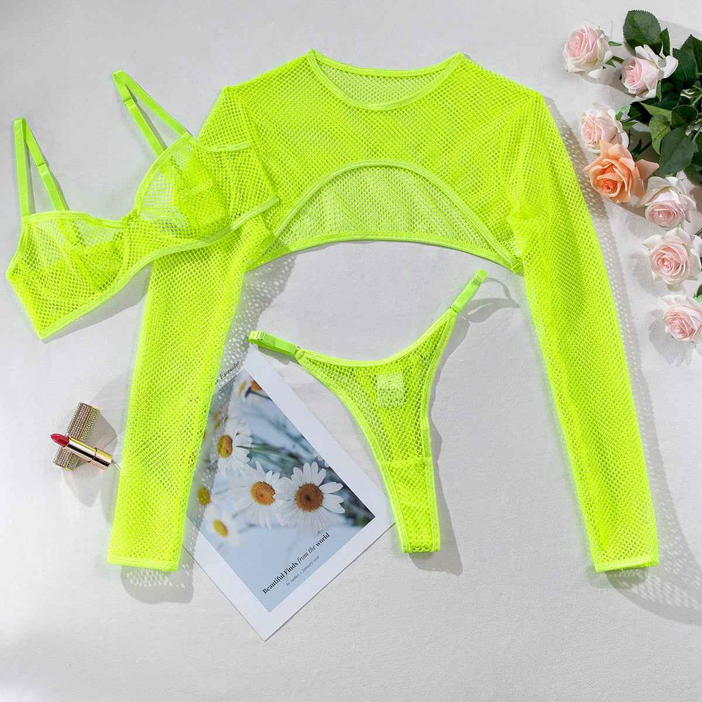 Long Sleeve Mesh Lingerie Three-piece Set