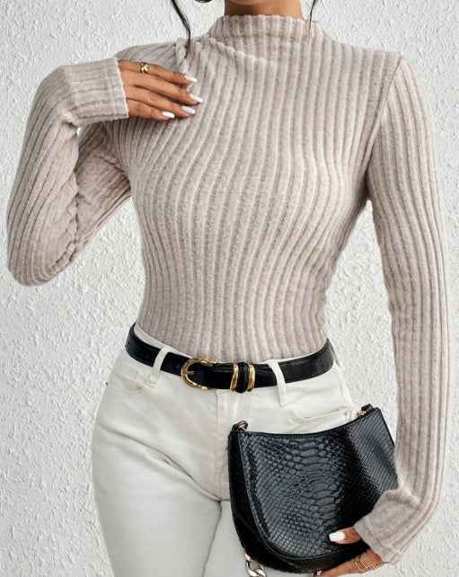 Women's Ribbed Mock High Neck Knit Long Sleeve Women's Bodysuit
