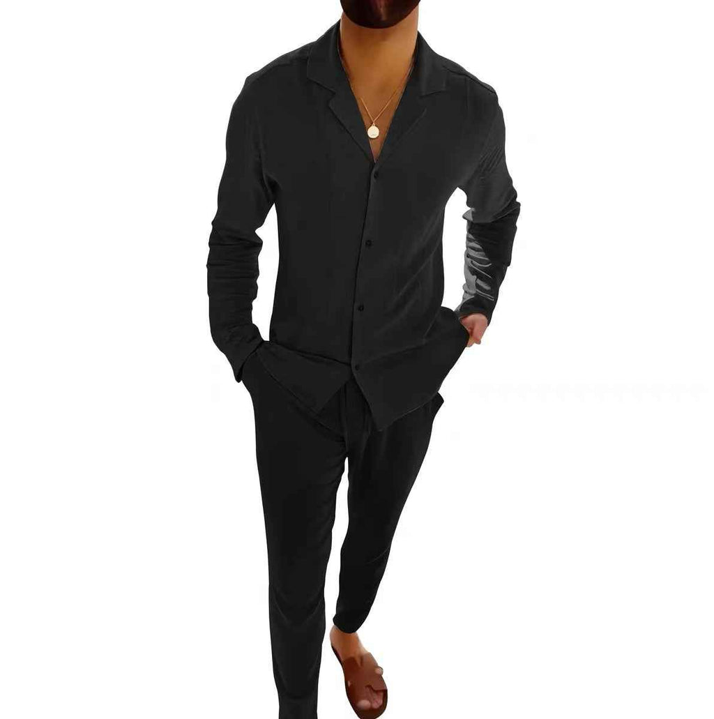 Casual Long-sleeved Suits Lapel Single-breasted Shirt with pants
