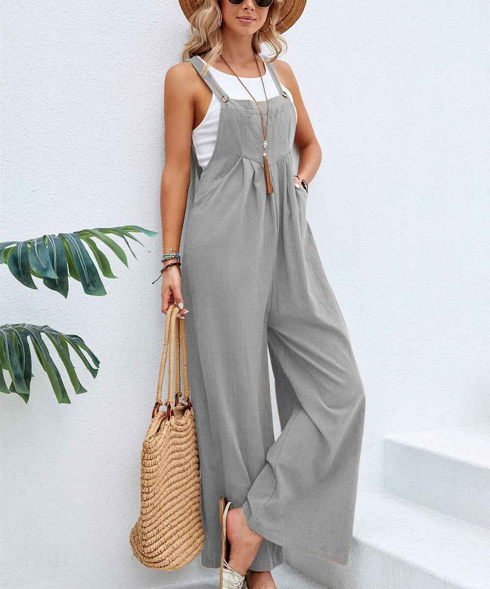 Women's Hot-selling Solid Color Casual Suspender Overall