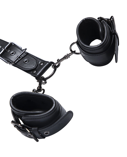Kinky Play Box Locking Harness Collar to Wrist Restraints - Black - Unapologetic angel LLC