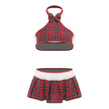Mens Sissy School girl Set Halter Bow  Crop Top And Pleated Mini Skirt