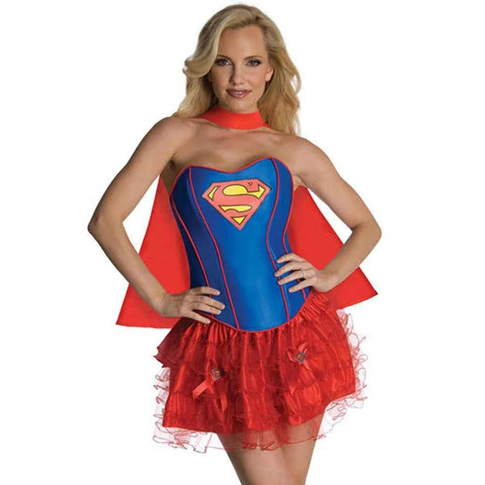 Halloween New Costume  Women With Cloak Supergirl Cosplay Holiday Purim For Adult Kids Birthday Party Dress Up