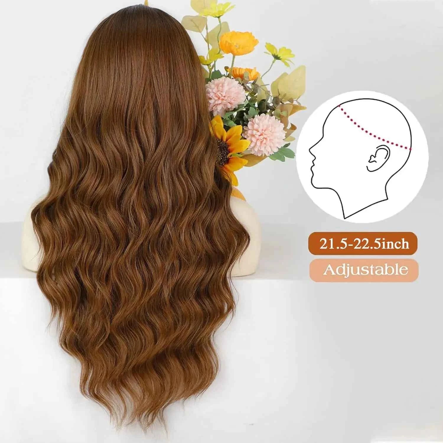Fashion 26-inch long wavy synthetic wig for daily hair, high-temperature hair fiber wig set
