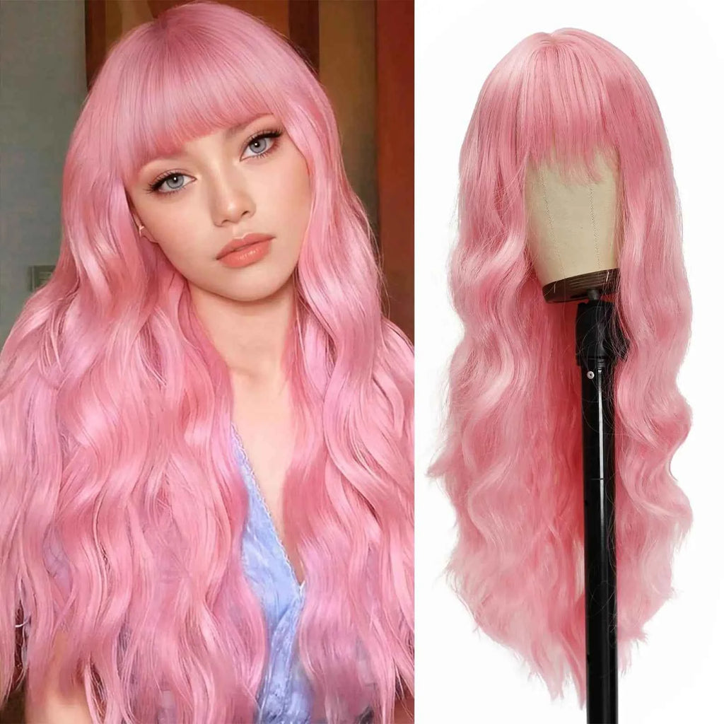 Fashion 26-inch long wavy synthetic wig for daily hair, high-temperature hair fiber wig set