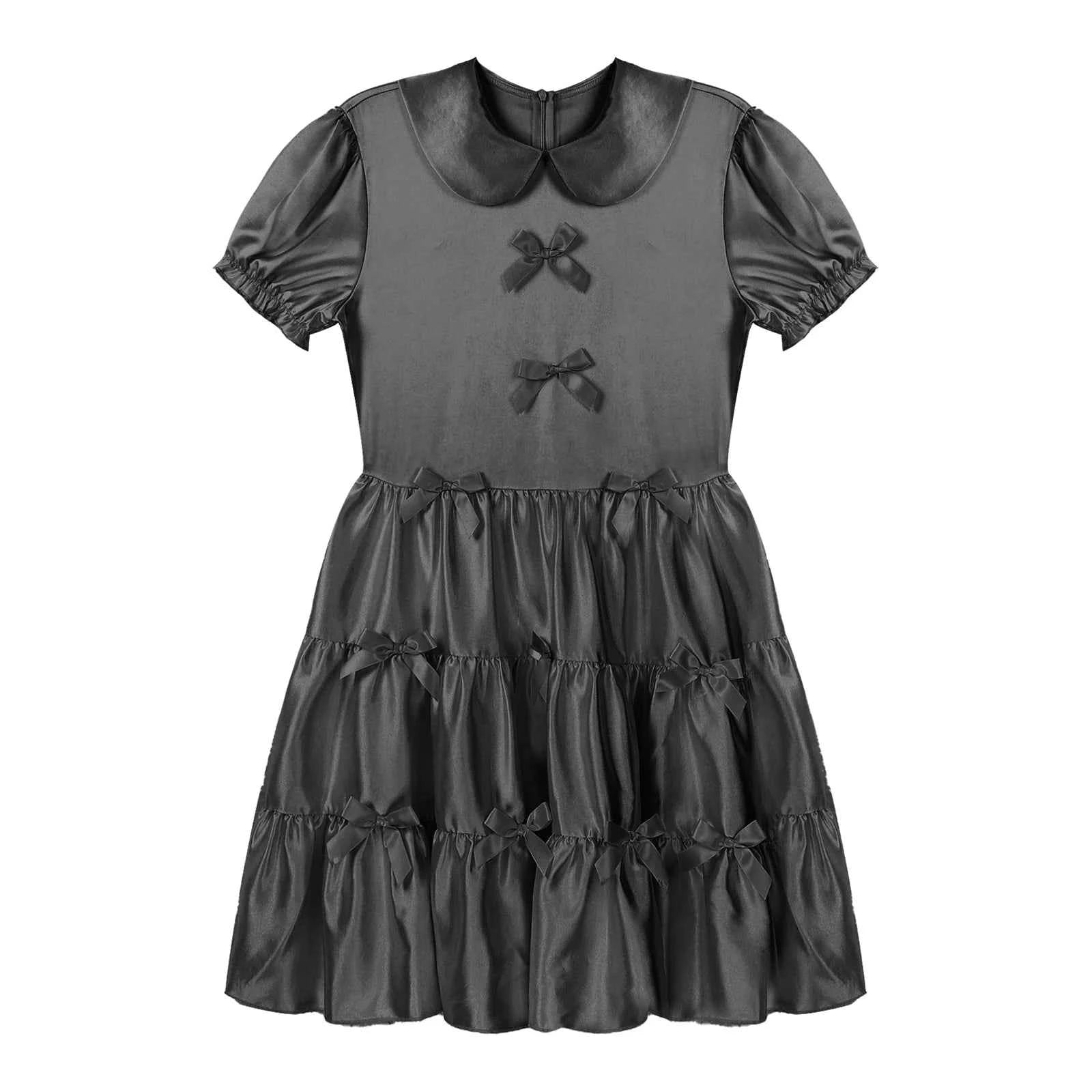 Mens Sissy Crossdress Dress Satin Puff Sleeve Bowknot Ruffle Dress