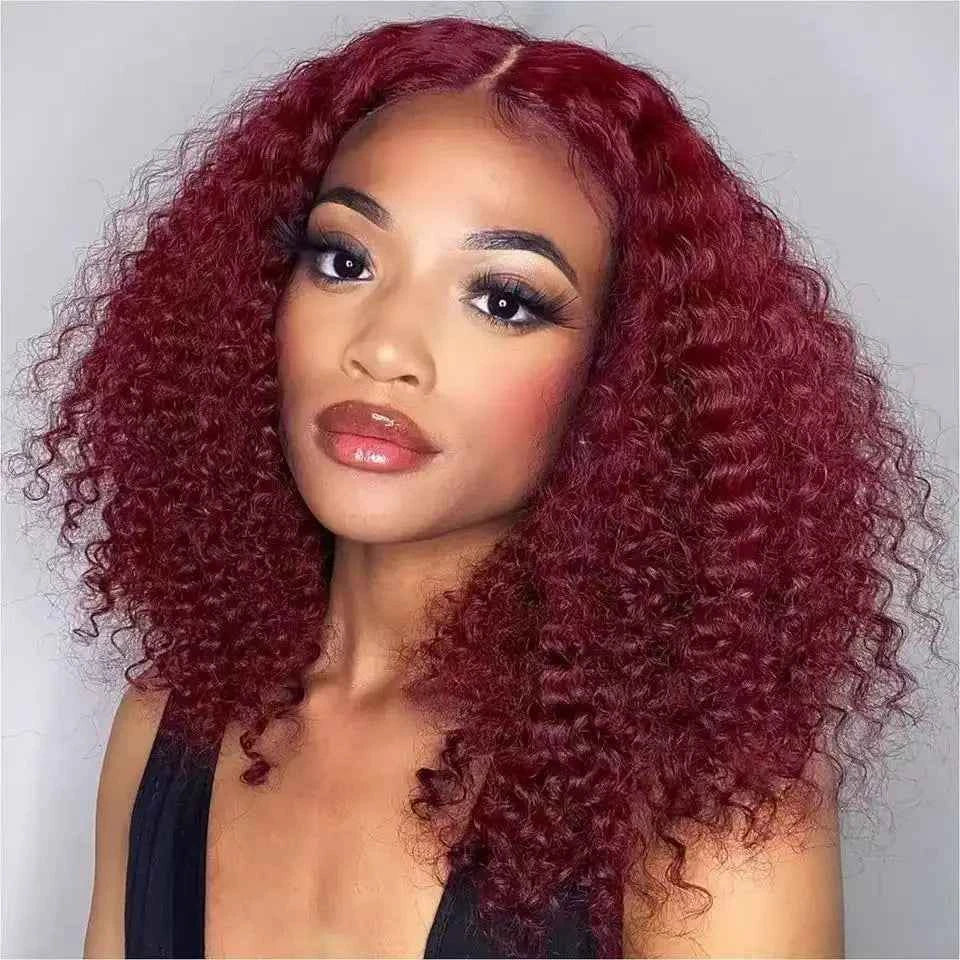 Short Bob Blunt Cut 99J Red Burgundy Color Water Wave 13X4 Lace Frontal Wigs Synthetic Wig Prepluck Bleach Knots Glueless Wig