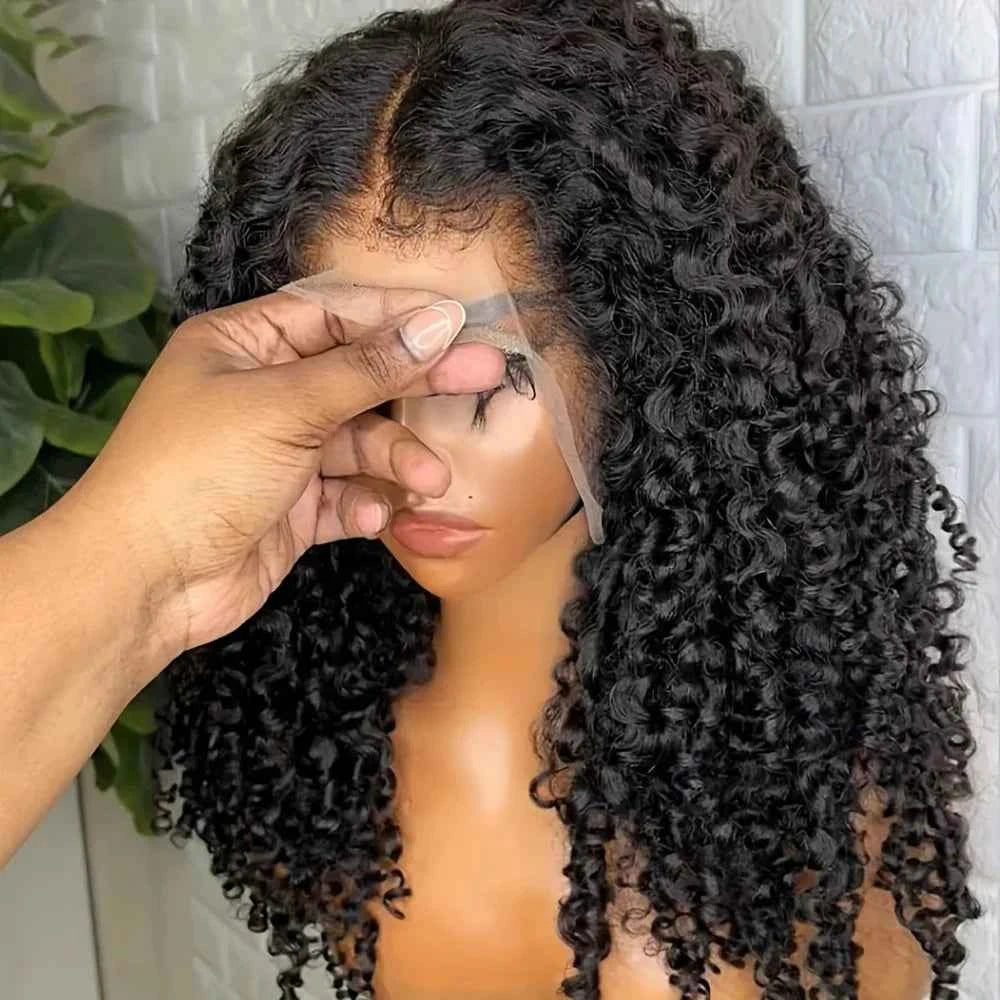 Black Soft Preplucked Soft 26“Long Kinky Curly 180Density Lace Front Wig Synthetic For Women Heat Resistant Glueless