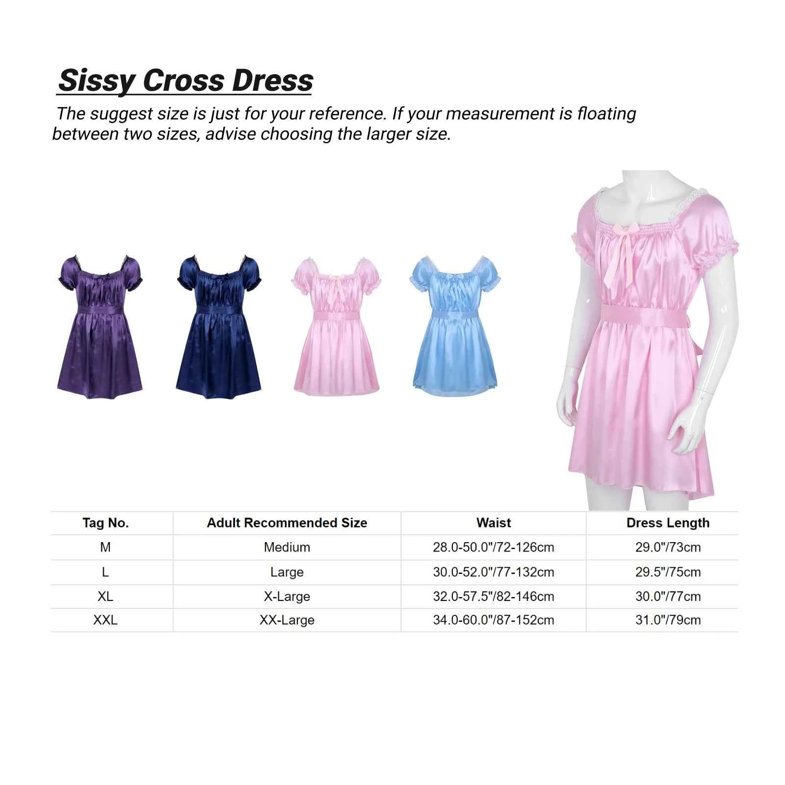 Mens Crossdressing Dress Shiny Square Neck Short Sleeves Sissy Nightdress