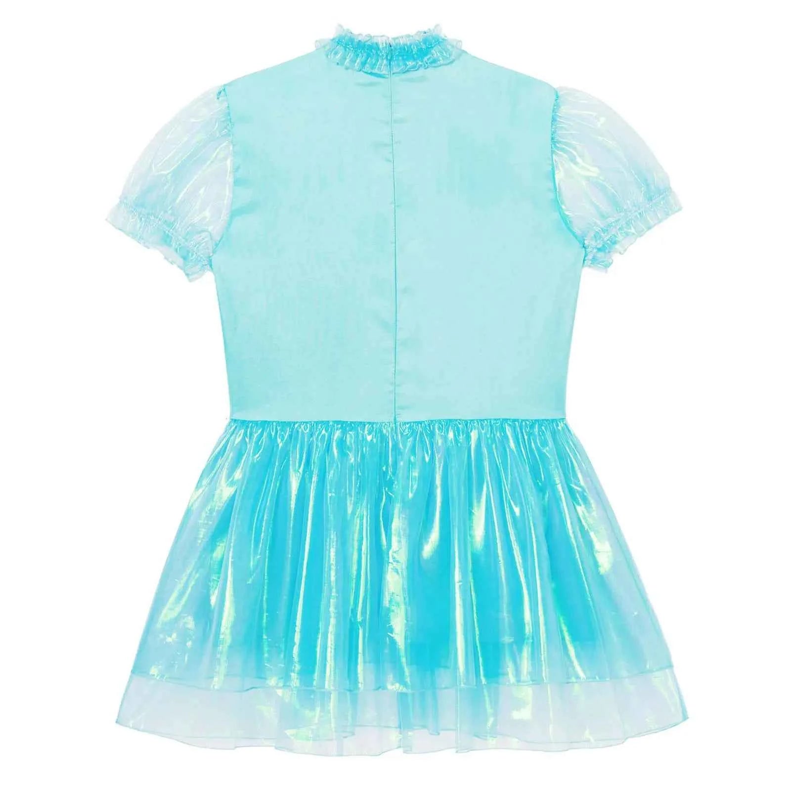 Mens Sissy Maid Ruffled Puff Sleeve Bow Sparkly Puffy Dress