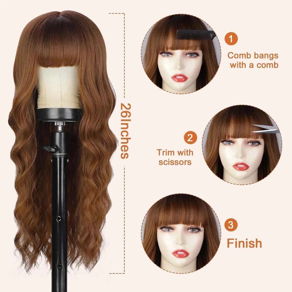 Fashion 26-inch long wavy synthetic wig for daily hair, high-temperature hair fiber wig set