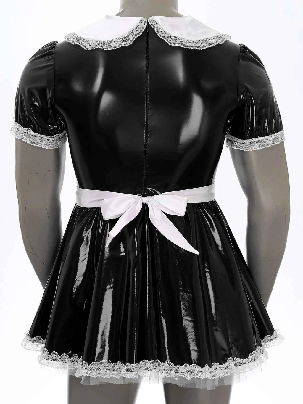 Mens Sissy Servants Maid Dress with Apron Patent Leather A-Line Dress