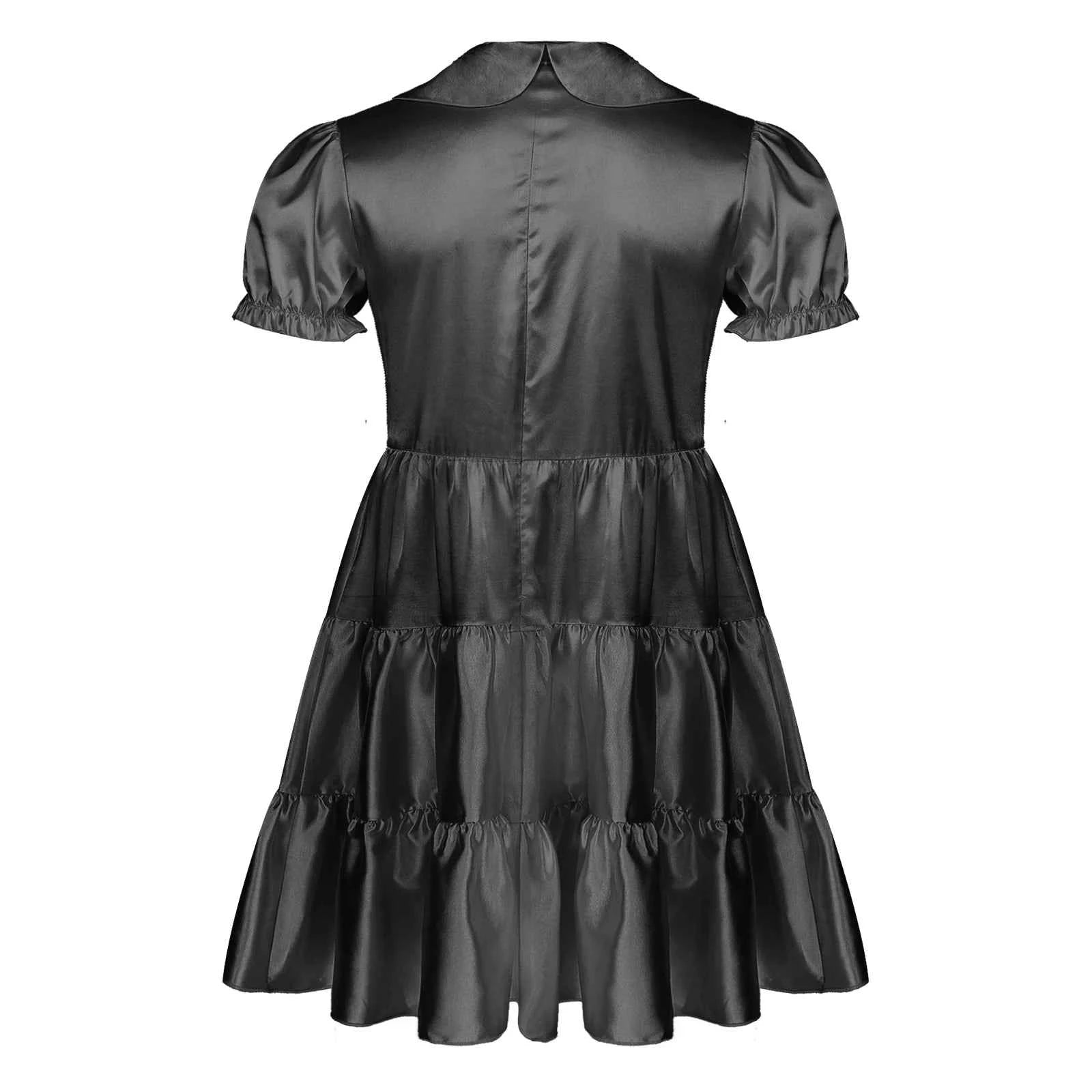 Mens Sissy Crossdress Dress Satin Puff Sleeve Bowknot Ruffle Dress