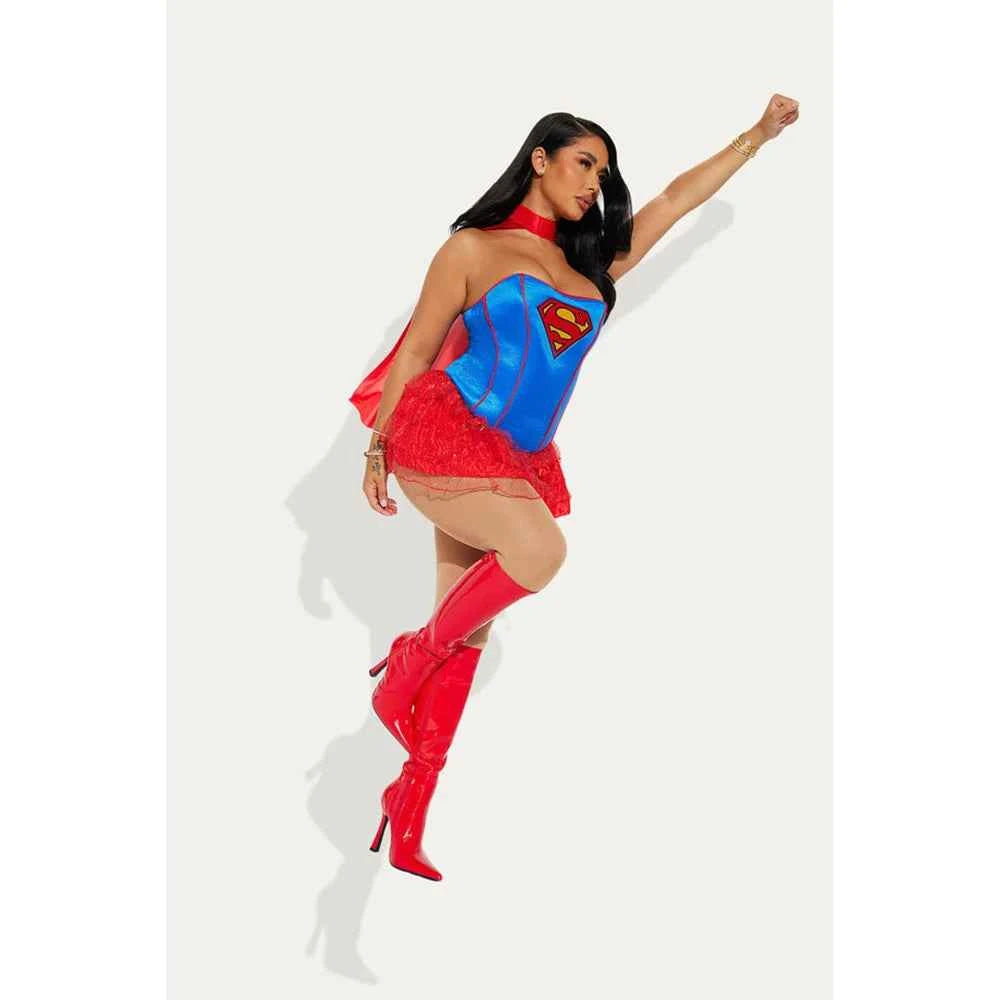 Halloween New Costume  Women With Cloak Supergirl Cosplay Holiday Purim For Adult Kids Birthday Party Dress Up