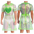 Mens Adult Organza Sissy Corssdresser  Collar Puff Sleeve Flare A-line