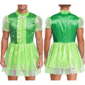 Mens Sissy Maid Ruffled Puff Sleeve Bow Sparkly Puffy Dress