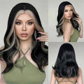 Brown Synthetic Wavy Wig Bangs Medium Length Natural Looking Hair Heat Resistant