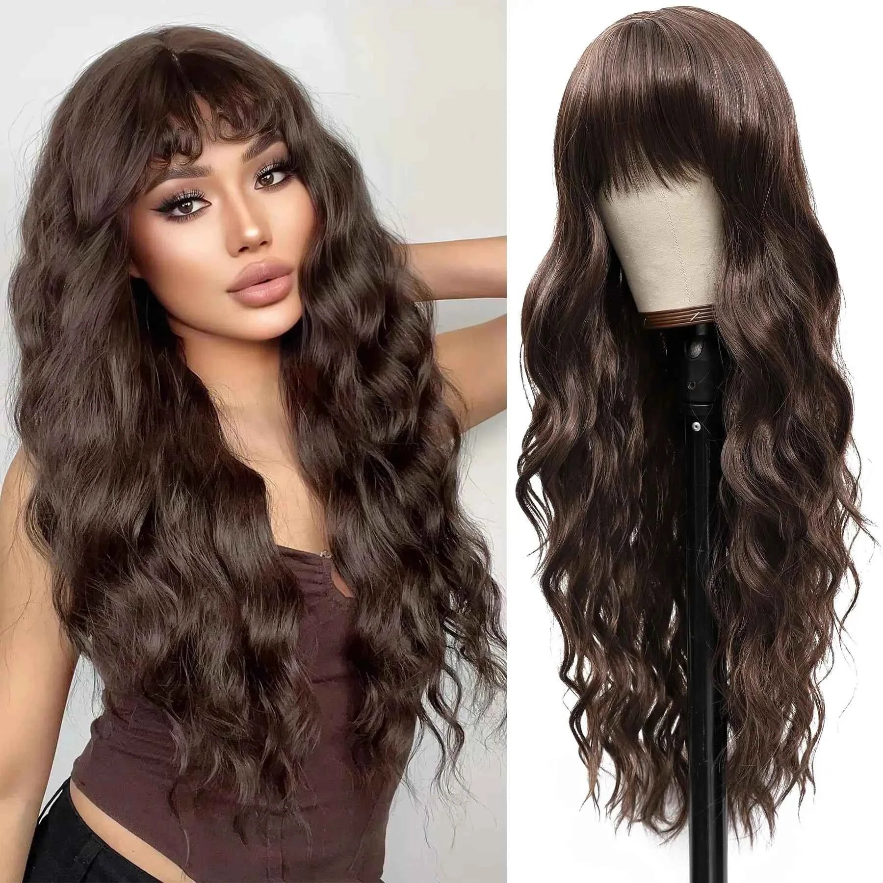 Fashion 26-inch long wavy synthetic wig for daily hair, high-temperature hair fiber wig set
