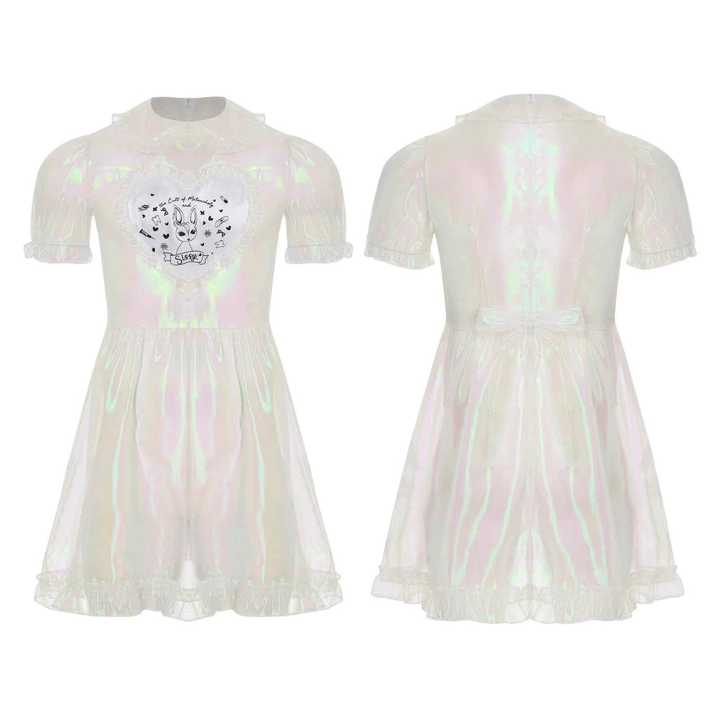 Mens Adult Organza Sissy Corssdresser  Collar Puff Sleeve Flare A-line