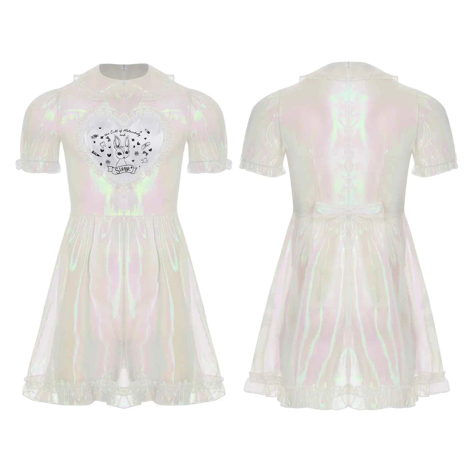 Mens Adult Organza Sissy Corssdresser  Collar Puff Sleeve Flare A-line