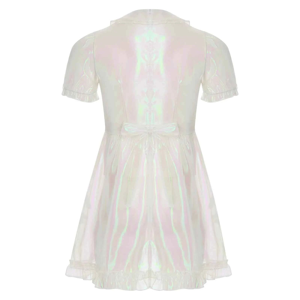 Mens Adult Organza Sissy Corssdresser  Collar Puff Sleeve Flare A-line