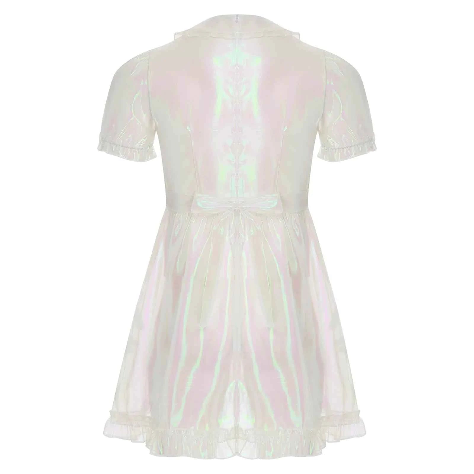Mens Adult Organza Sissy Corssdresser  Collar Puff Sleeve Flare A-line