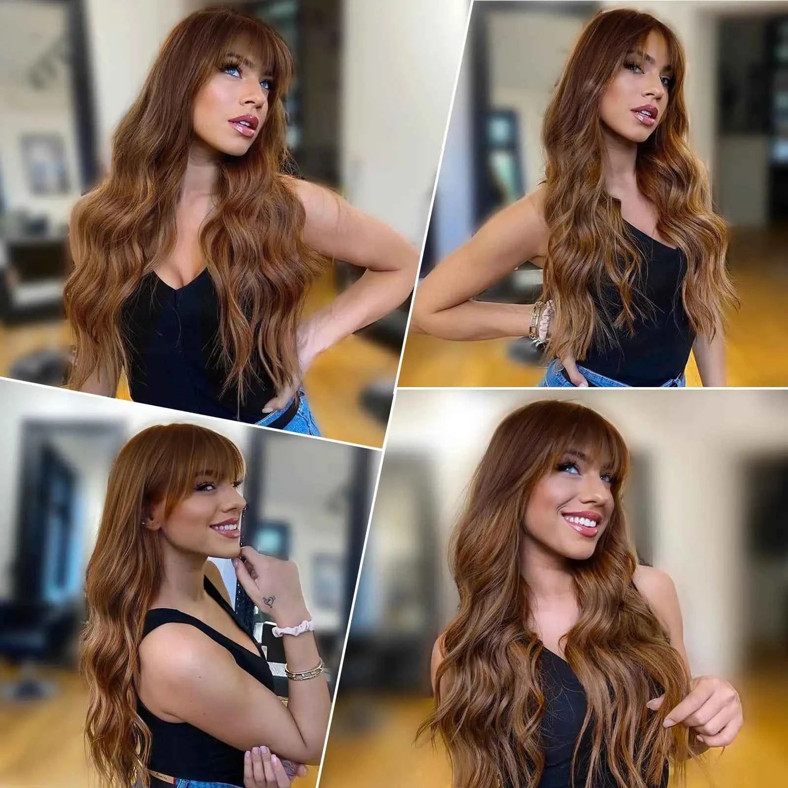Fashion 26-inch long wavy synthetic wig for daily hair, high-temperature hair fiber wig set
