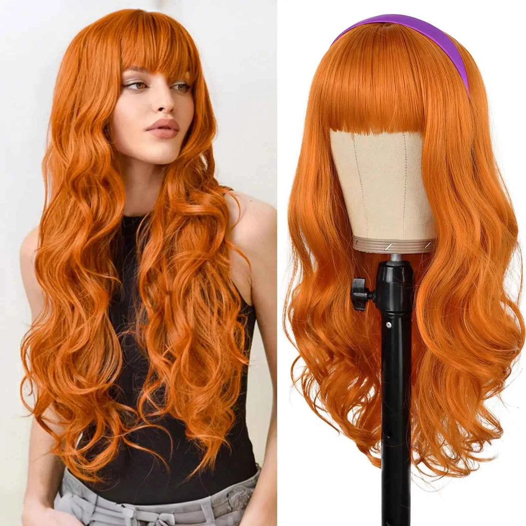 Fashion 26-inch long wavy synthetic wig for daily hair, high-temperature hair fiber wig set