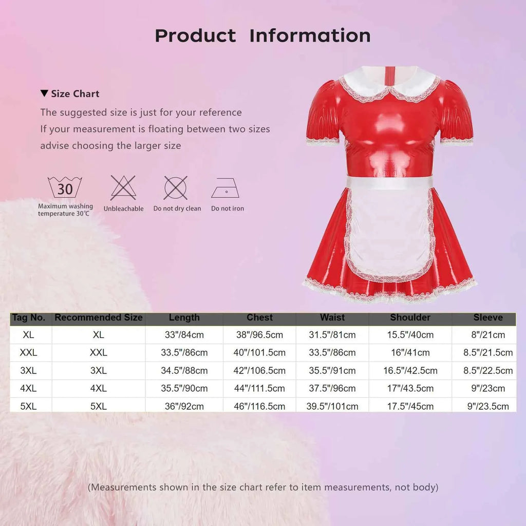 Mens Sissy Servants Maid Dress with Apron Patent Leather A-Line Dress