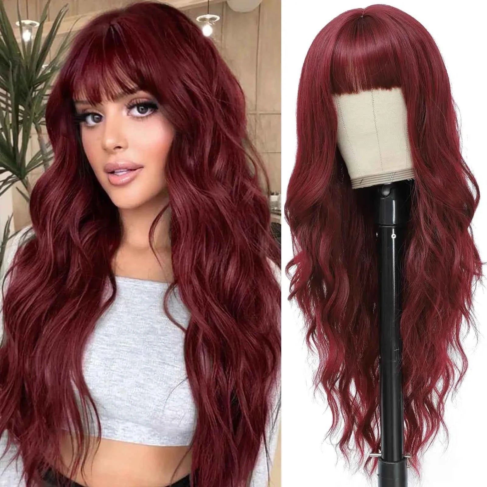 Fashion 26-inch long wavy synthetic wig for daily hair, high-temperature hair fiber wig set