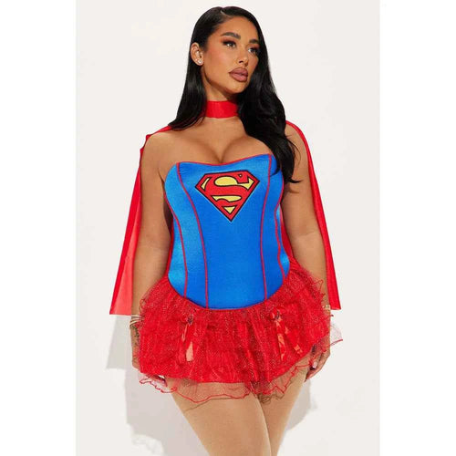 Halloween New Costume  Women With Cloak Supergirl Cosplay Holiday Purim For Adult Kids Birthday Party Dress Up