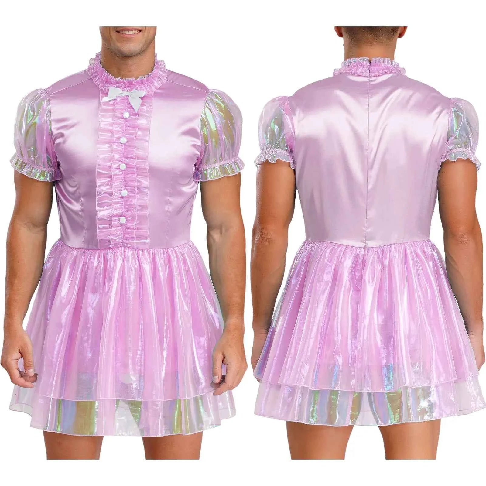 Mens Sissy Crossdress Ruffled Dress