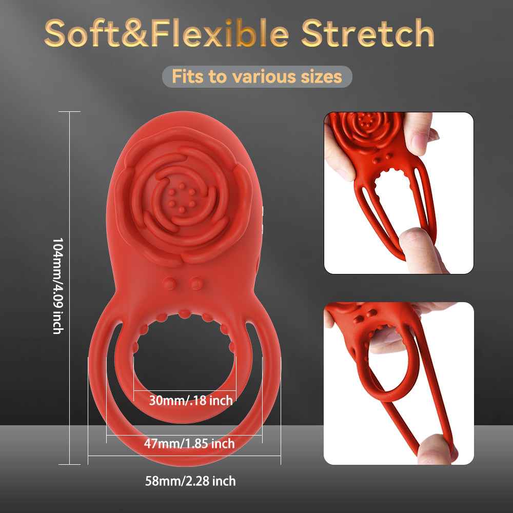 Vibrating Cock Ring- Sex- Toys For Men, Silicone Penis- Ring With Rose Clitoral Vibrator