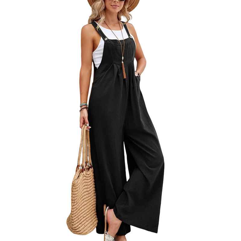 Women's Hot-selling Solid Color Casual Suspender Overall