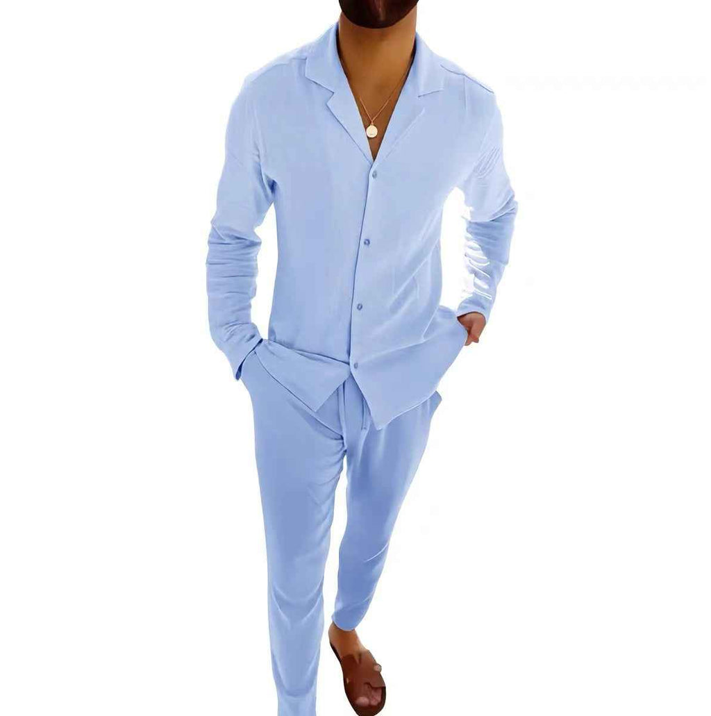 Casual Long-sleeved Suits Lapel Single-breasted Shirt with pants
