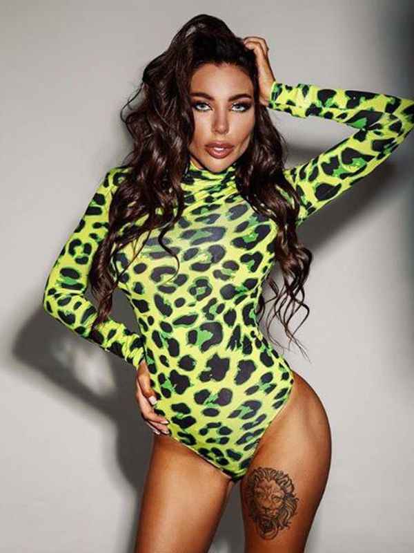 Women's High Collar Long-sleeved Leopard Print Bodysuits