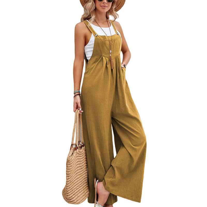 Women's Hot-selling Solid Color Casual Suspender Overall