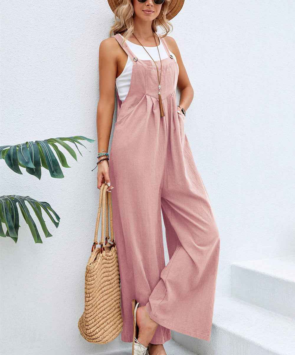 Women's Hot-selling Solid Color Casual Suspender Overall